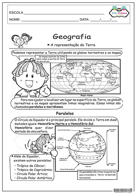 Sosprofessor Atividades Representação Da Terra Paralelos E Meridianos