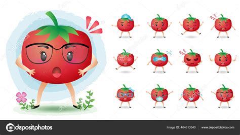 Cute Mascot Tomato Character Set Collection Stock Vector By ©rikodesign 464613340