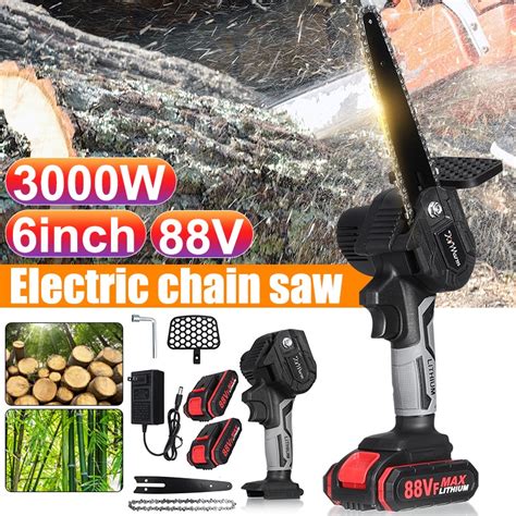 3000w 6 Inch 88v Mini Electric Chain Saw With 2pcs Battery Rechargeable Woodworking Pruning Saw