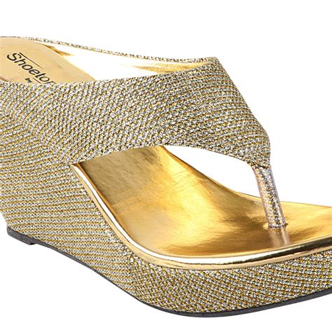 Buy Shoetopia Women Gold Toned Embellished Wedges Heel Online