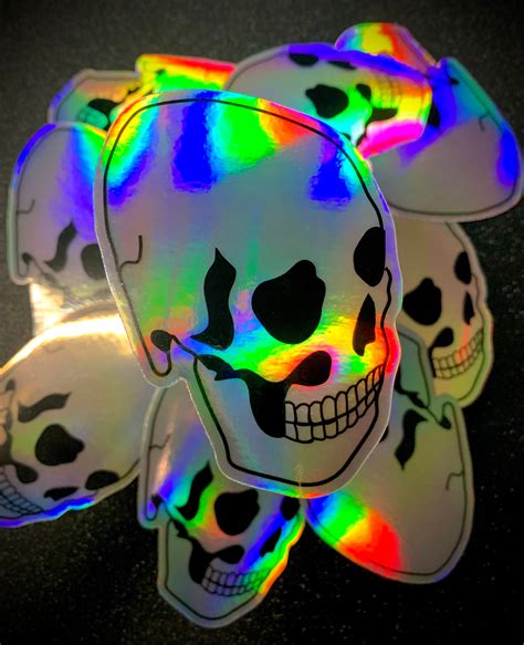 Holographic Sticker Spooky Skull 244x3 Etsy