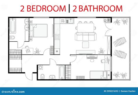 Two Bedroom Apartment Floor Plan Stock Illustration Illustration Of