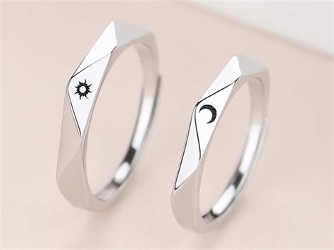 Duo Anillo Luna Y Sol Plata Fina 925 Parejas Compromiso Amor Mercado