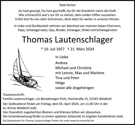 Gedenkseite F R Thomas Lautenschlager Bestattungen Puhl