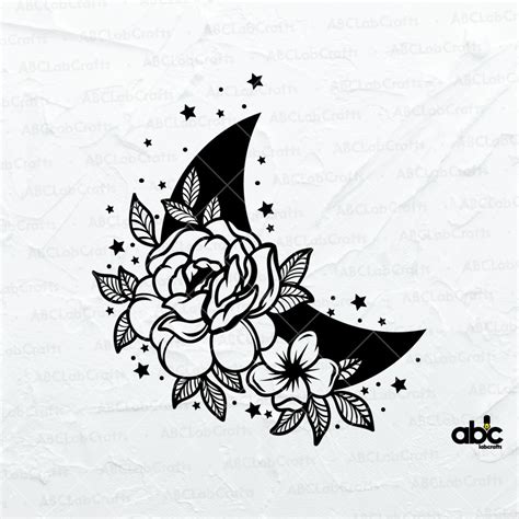 Floral Moon Svg File Boho Floral Moon Svg Peony Svg Etsy