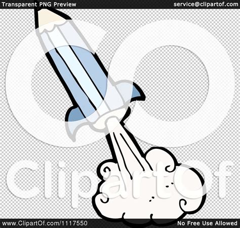 School Cartoon Of A Blue Pencil Rocket 1 Royalty Free Vector Clipart