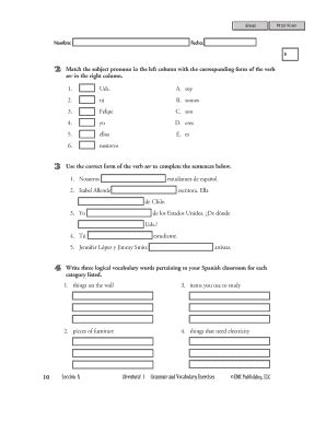 Fillable Online Match The Subject Pronoun In The Left Column With The