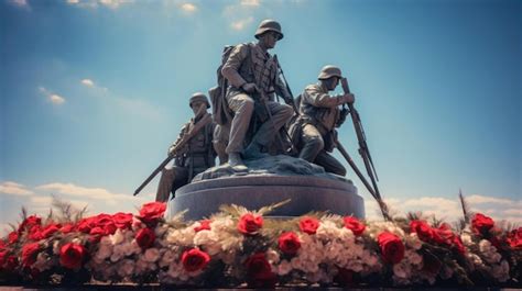 Premium Photo War Memorial Monument With Wreaths And Symbolic Artifacts