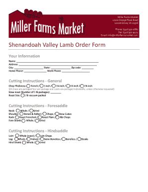 Fillable Online Shenandoah Valley Lamb Order Form Miller Farms Market