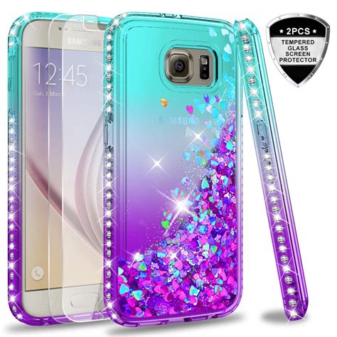 Leyi Compatible With Funda Samsung Galaxy S6 Silicona Purpurina Carcasa