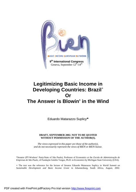 PDF Legitimizing Basic Income In Developing Countries Brazil The