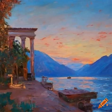 Impressionist Painting Of A Charming Patio Overlooking Lake Como On Craiyon