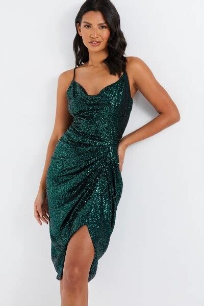 Quiz Cowl Strappy Sequin Ruched Midi Dress Cowl Strappy Sequin Ruched Midi Dress Green6