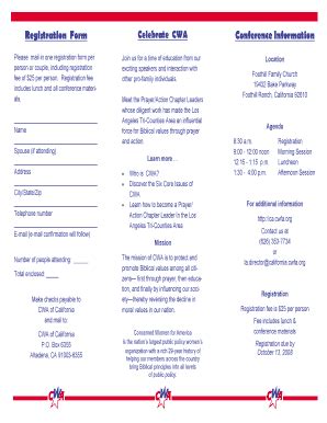 Fillable Online Cwfa Registration Form Celebrate Cwa Conference