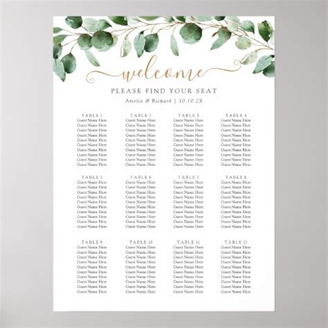 Simple Eucalyptus Greenery Wedding Seating Chart Au