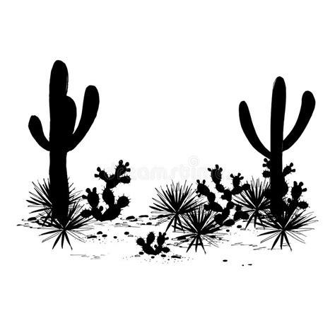 Cacti Landscape. Vector Silhouettes Stock Vector - Illustration of ...