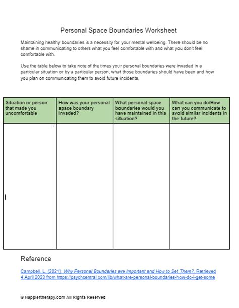 Personal Space Boundaries Worksheet | HappierTHERAPY - Worksheets Library