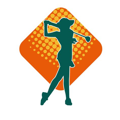 Silhouette of a woman playing golf. Silhouette of a female golfer in ...