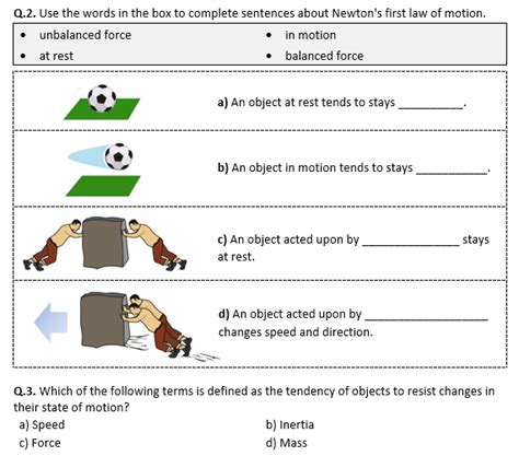 The Laws Of Motion Worksheet Physical Science