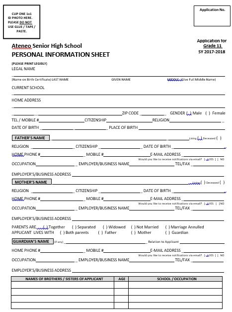 Free Personal Information Forms And Templates [ms Word] Best Collections