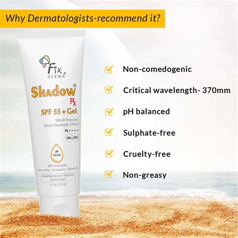 Buy Fixderma Shadow Rx Sunscreen Spf 55 Gel Sunscreen For Oily Skin