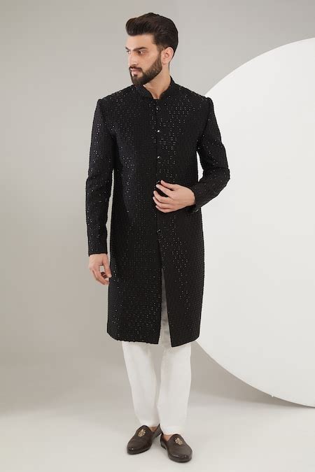 Buy Black Silk Embroidered Cutdana Sherwani For Men By Kasbah Online At