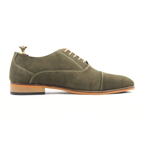 Olive Green Suede Oxford Shoes for Men | DANZIO