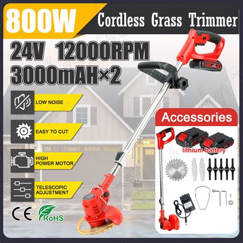 24v Cordless Grass Trimmer Lawn Electric Whipper Snipper Strimmer Tool 2 Battery Ebay