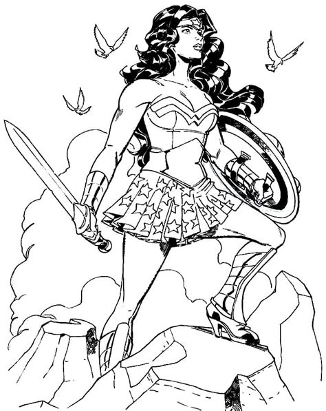 Coloriage Wonder Woman Avec P E Et Bouclier T L Charger Et Imprimer