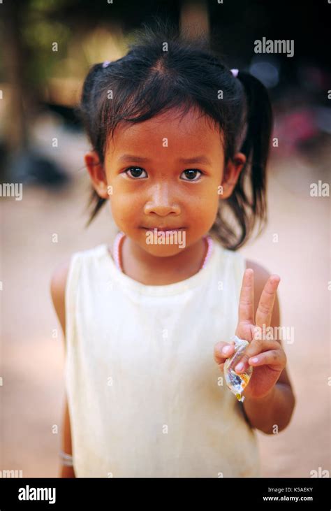 Siem Reap Cambodia Feb 82013a Cambodian Little Girl Close Portrait