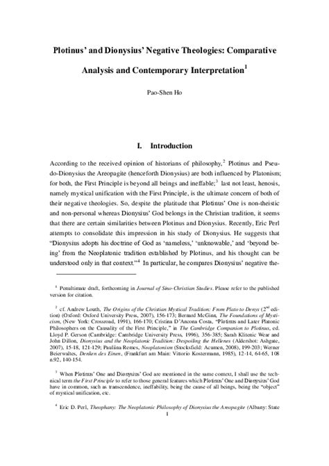 (PDF) Plotinus’ and Dionysius’ Negative Theologies: Comparative Analysis and Contemporary ...