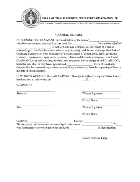 Clay County Florida General Release Fill Out Sign Online And Download Pdf Templateroller