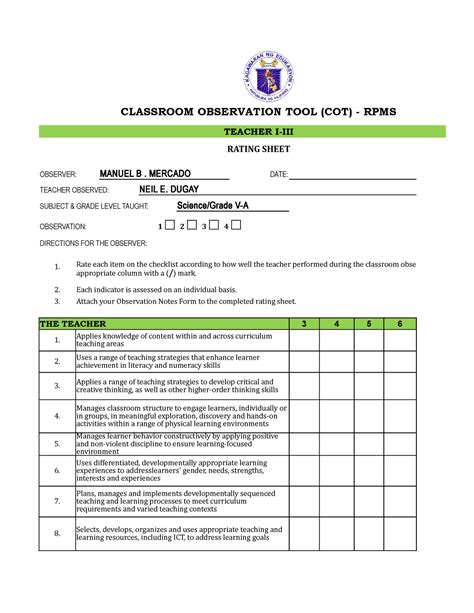 Cot Rpms Rating Sheet 2022