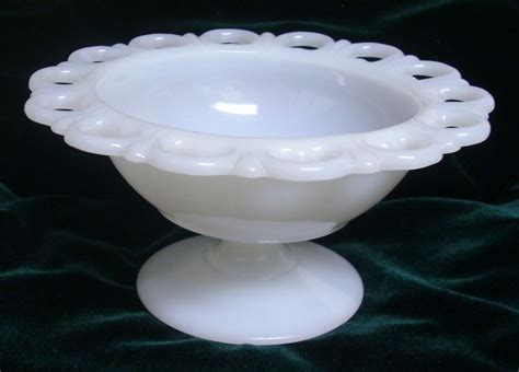 Anchor Hocking Old Colony Lace Edge Milk Glass Compote Small