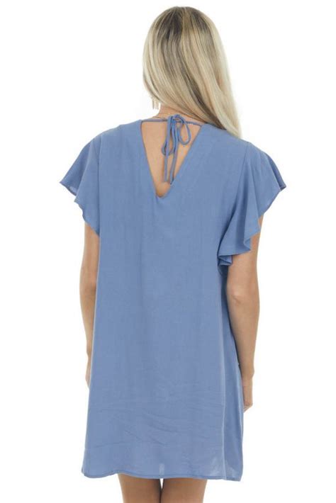 Perfect For Daily Use Buy Umgee Dresses Dusty Blue Pintuck Flutter