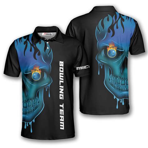 Bowling Skull Blue Flame Custom Bowling Shirts For Men Primesty