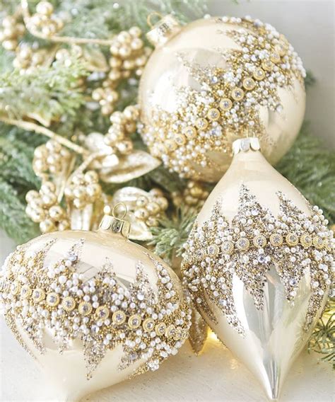 4 Beaded Platinum Ornament Collection 3 Pack Fancy Christmas