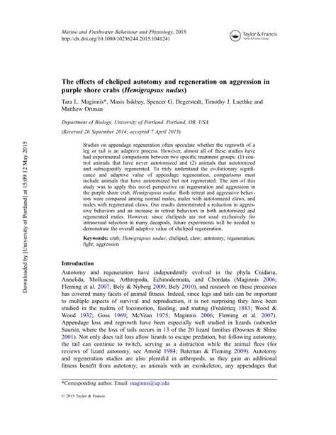 (PDF) The effects of cheliped autotomy and regeneration on aggression in purple shore crabs ...