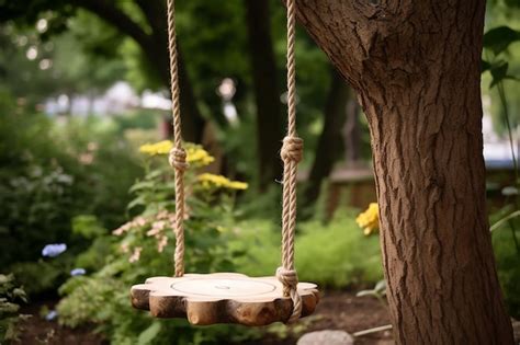 Premium Ai Image A Handcrafted Wooden Swing Hanging From A Sturdy