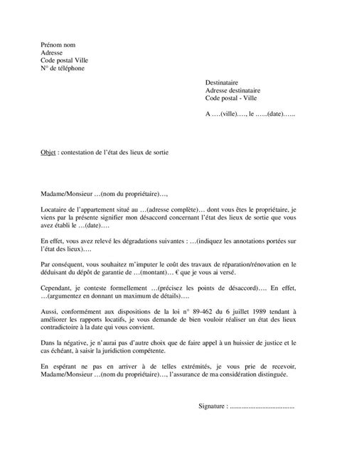 Lettre de contestation de l état des lieux de sortie dun appartement