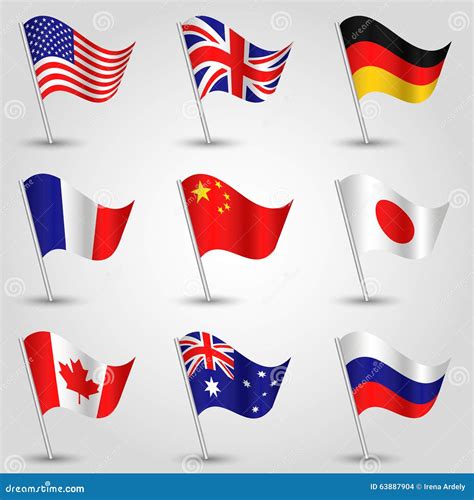 Set Of Flags - American, English, German, French, Chinese, Japanese ...