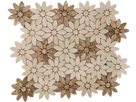 Wholesale Waterjet Crema Marfil And Light Emperador Marble Flower