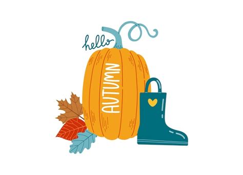 Premium Vector Hello Autumn Warm Fall Season Pumpkin Vector Illustration