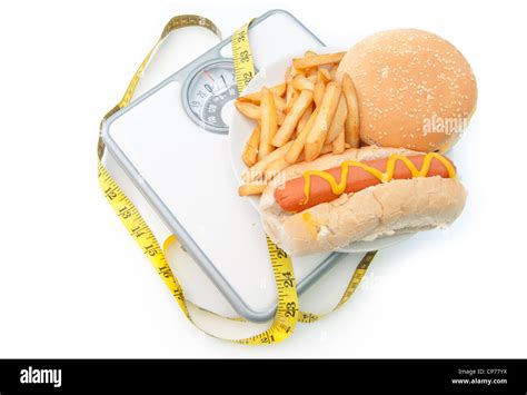 Fattening Foods On Weighing Scales With A Tape Measure Including