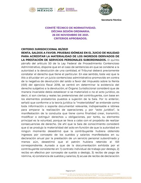 Prodecon Criterios Aprobados Décima Sesión Ordinaria Del 26 De