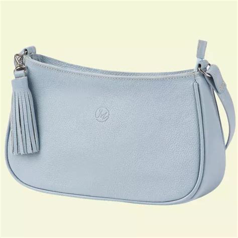 Bolso de hombro Mary Baby Blue de piel auténtica con forma de cruz para