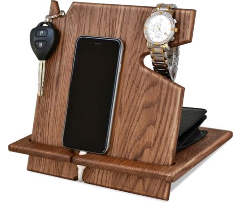 Wood Phone Docking Station Key Holder Wallet Stand Watch Organizer Men