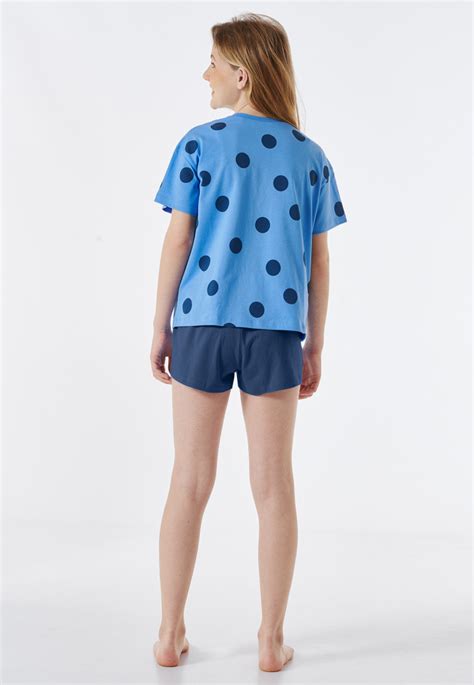 Pyjamas Short Organic Cotton Dots Light Blue Nightwear Schiesser