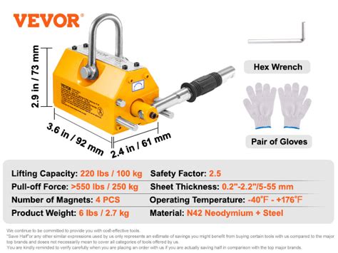 VEVOR Sollevatore Magnetico Permanente Al Neodimio N42 Acciaio Portata