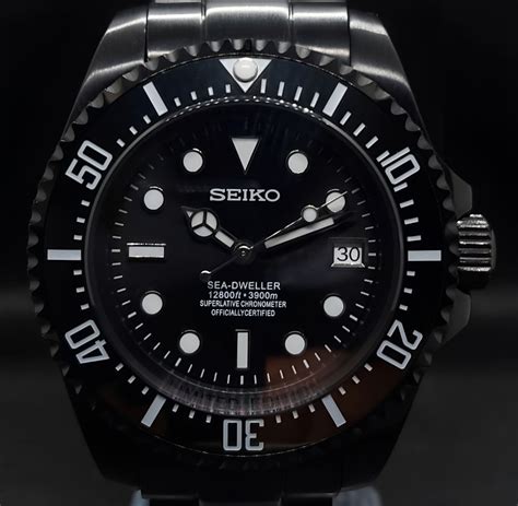 Seiko Sea Dweller Black Deepsea Watch Black On Black Mod 44mm Big